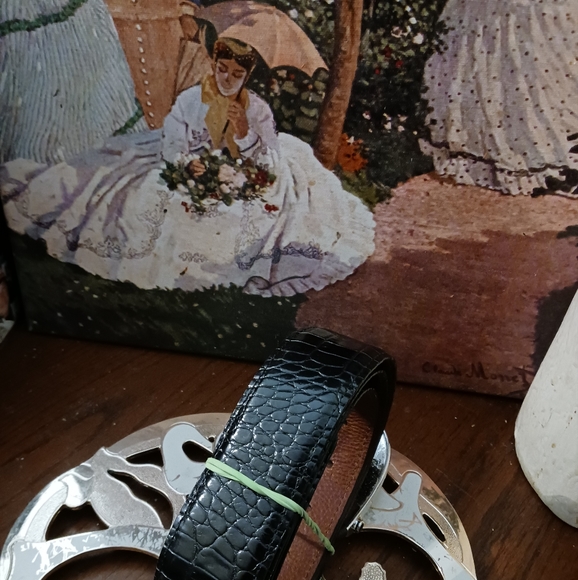 BRIAN TOOHEY 925 Sterling Silver Buckle Snake Embossed Leather Belt Large π π΄ - Picture 9 of 15